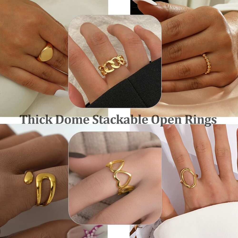 Chunky Gold Plated Stackable Rings Set For Women … - image 4